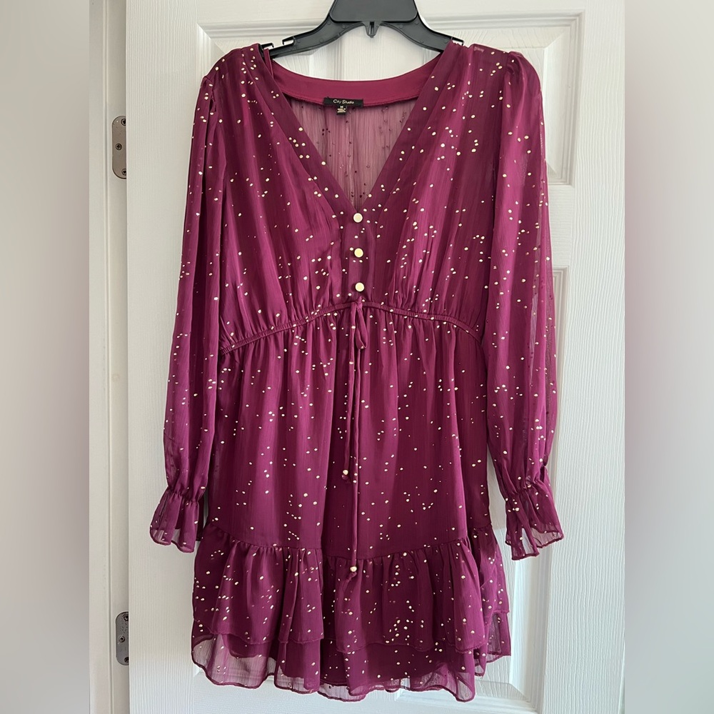 Burgundy dress with gold flecks